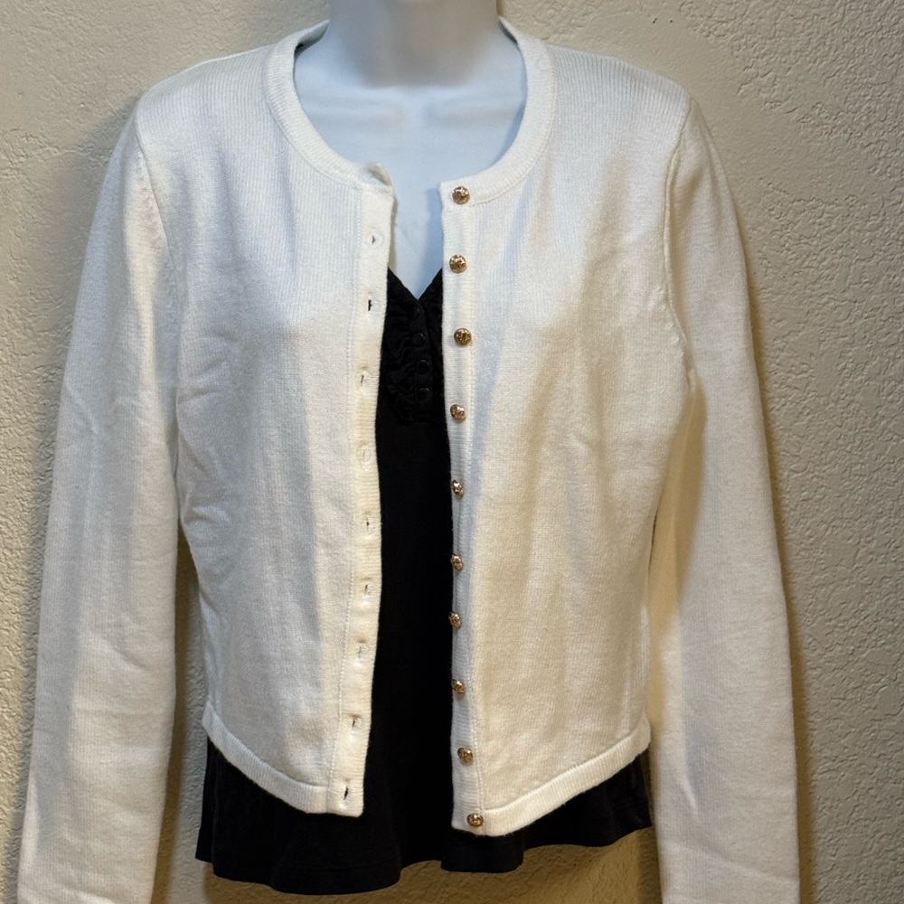 Emerson Lang White Cardigan with Gold Buttons